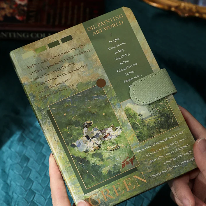 Vintage Oil Painting Pocket Notebook Magnetic Snap Mini Journal, Full Color Pages Ribbon Bookmark Travel Diary for Back‑to‑Schoo