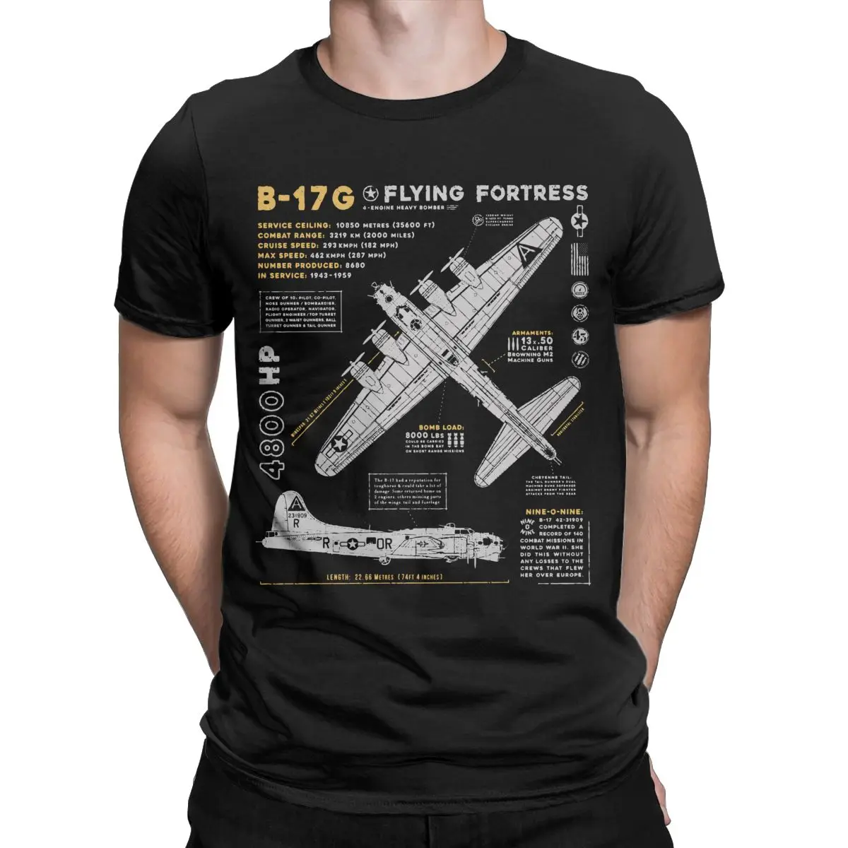 Men's T-Shirts B-17 Flying Fortress Humor Cotton Tees Fighter Plane WW2 War Pilot Aircraft Airplane T Shirt Tops 4XL 5XL 6XL