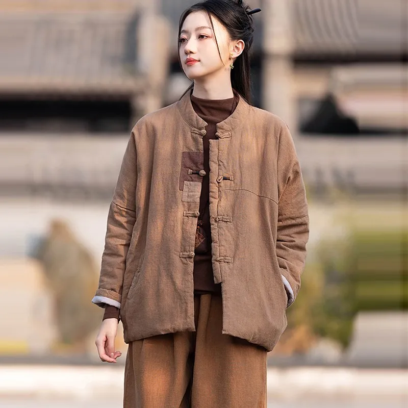 

Women Casual Padded Jackets New Arrival 2024 Autumn Chinese Style Vintage Patch Designs Loose Female Thick Cotton Coats M132