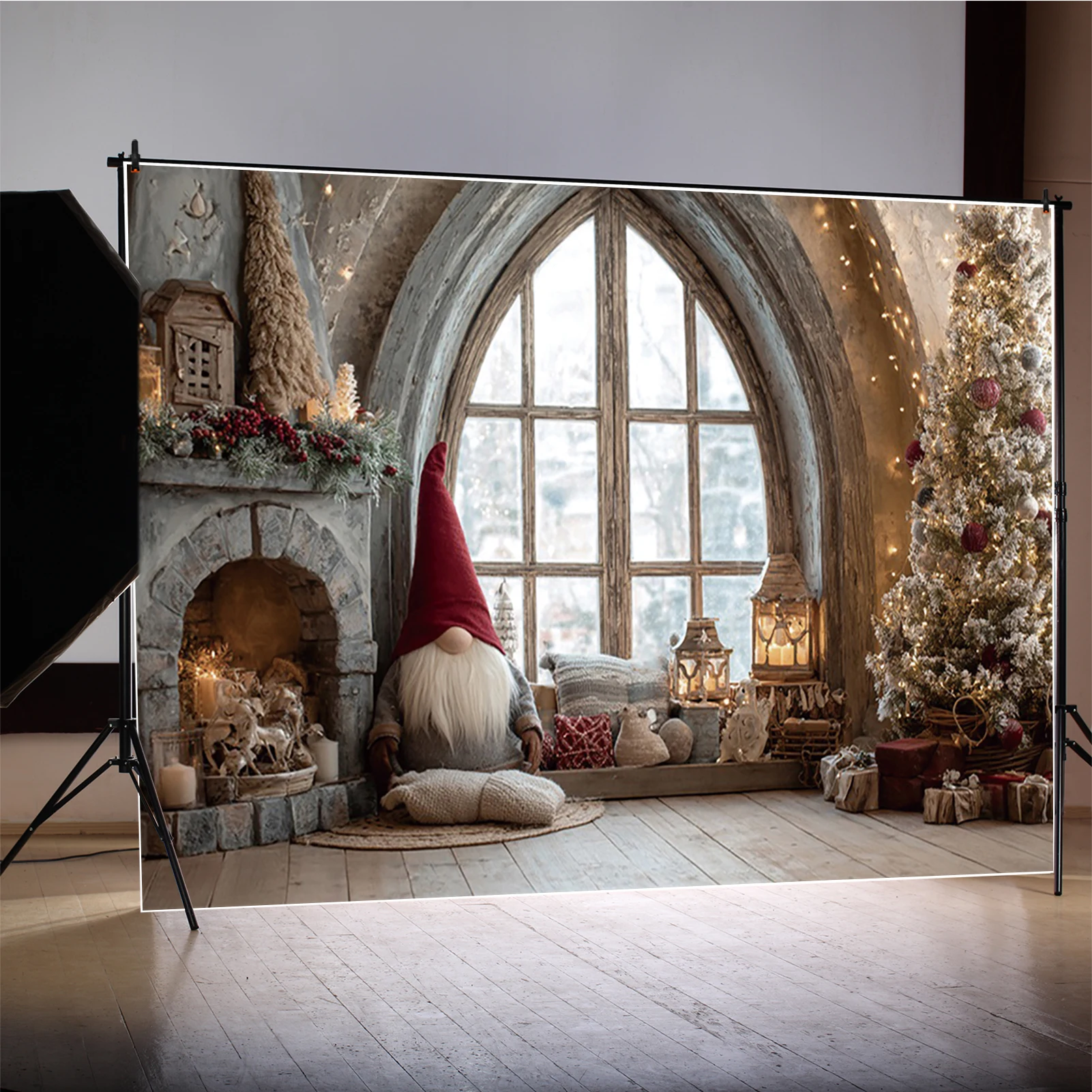 MOON.QG Christmas Ornaments Photo Background Dreamy Room Arch Pink Snowflake Photography Backdrop Photo Studio Decoration Poster