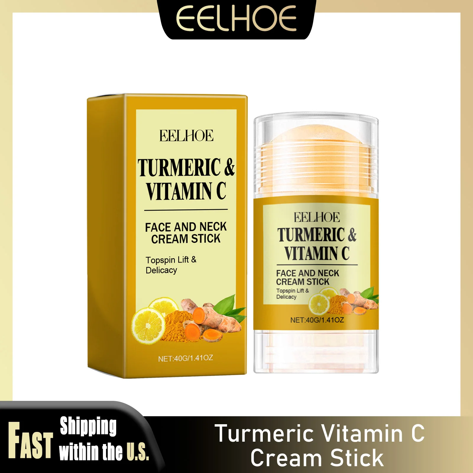 

EELHOE 40g Turmeric Vitamin C Cream Stick Face Neck Wrinkle Lines Lifting Moisturizing Firm Skin Anti-aging Convenient Skin Care