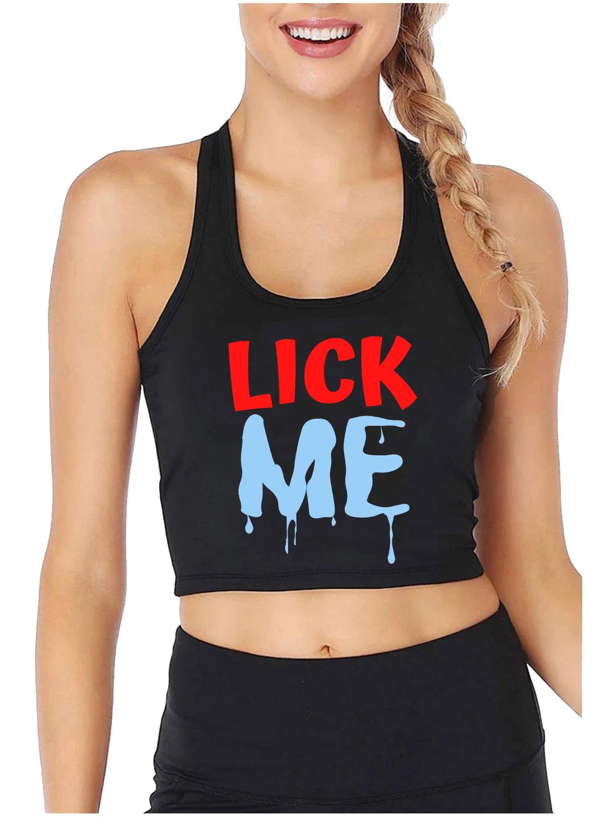 

Lick Me Drip Design Cotton Sexy Fit Crop Top Hotwife Funny Humor Flirting Style Tank Top Swinger Naughty Camisole