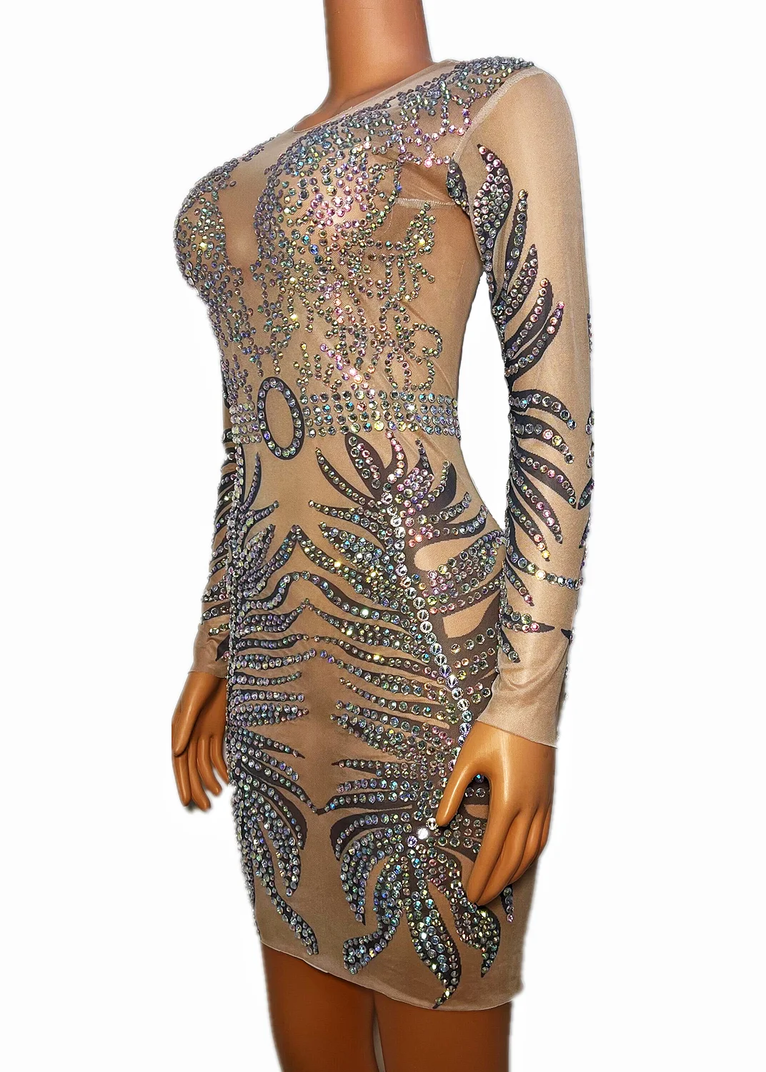 Robe de Soirée Transparente en Maille, Tenue de Soirée à Manches sulf, Robe de Scène