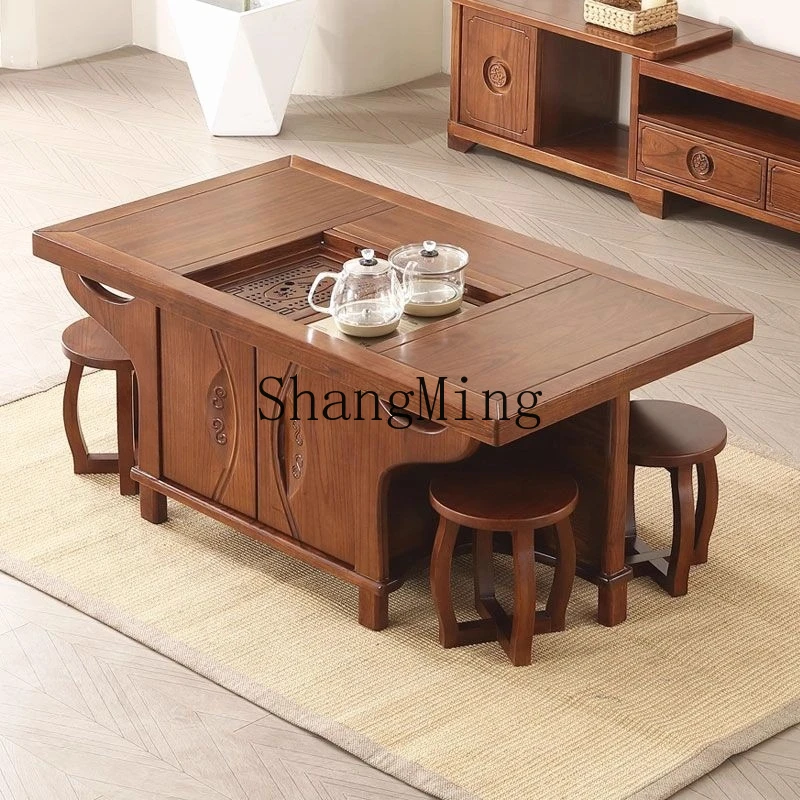 

FG solid wood coffee table living room tea table combination new Chinese integrated household storage tea table