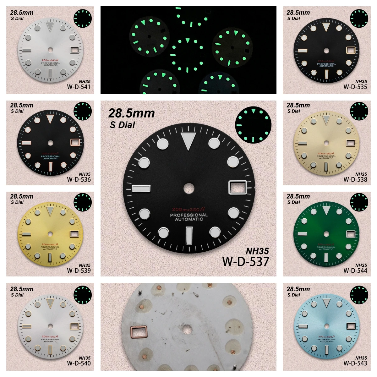 28.5mm S Logo SUB Sunburst Dial Fit NH35/NH36/4R/7S Movement Green Luminous Diving High-Quality Watch Modification Accessories