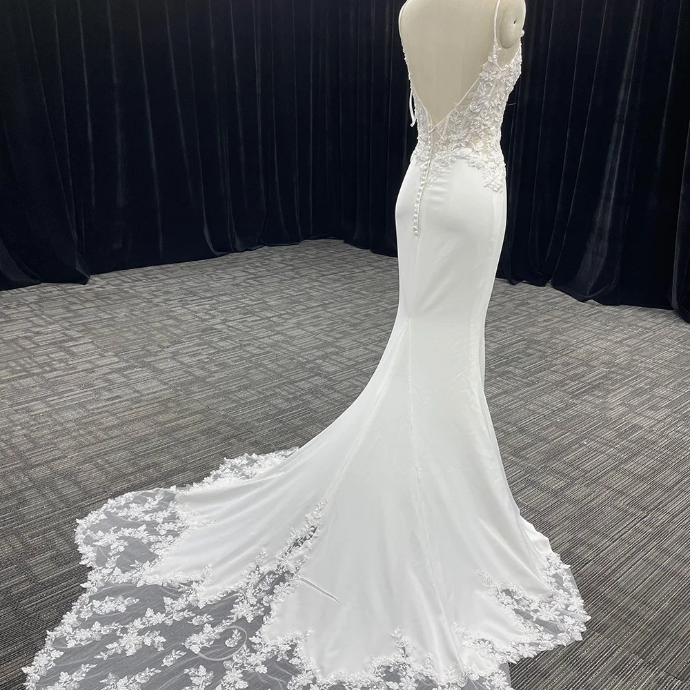 Elegant Mermaid Wedding Dress Women 2024 Lace Back Spaghetti Straps With Cape Satin Bridal Gown Sweep Train Vestidos De Noiva