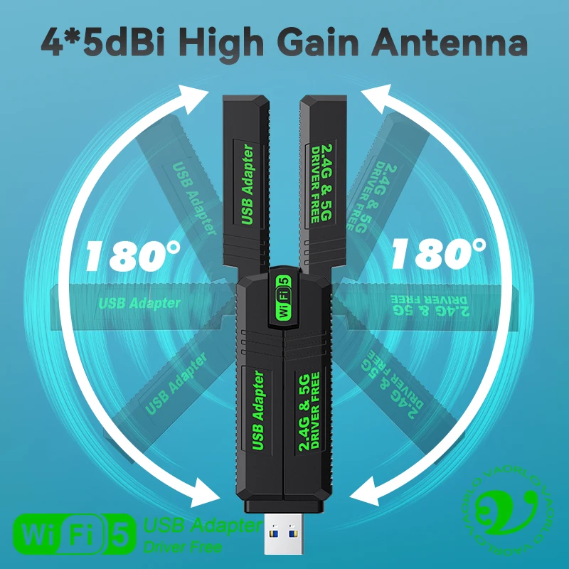 1300Mbps WiFi USB محول ثنائي النطاق 2.4G & 5Ghz Wi-Fi دونغل 4-هوائيات USB3.0 عالية السرعة 802.11AC استقبال لاسلكي للكمبيوتر/الكمبيوتر المحمول