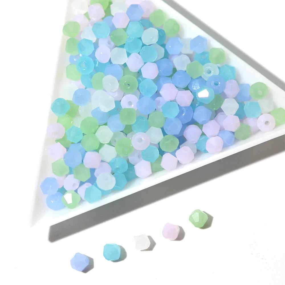 New 100pcs Morgan Jades 4mm Bicone Crystal Faceted Crystal Glass Beads Bicone Loose Spacer Beads for Jewelry Making Necklace DIY