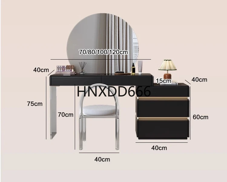 

Black dresser chest integrated acrylic legs makeup table