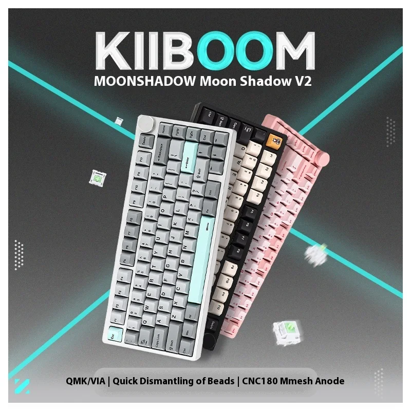 KiiBOOM Moonshadow V2 Customized Mechanical Keyboard 81 Keys Layout with Control Knob 180 Mesh CNC Aluminum Shell Quick Release