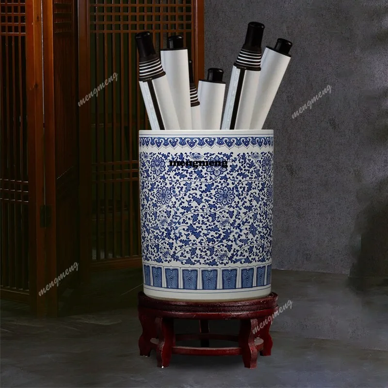 

Ceramic painting and calligraphy storage tank Chinese study living room large vase flower arrangement
