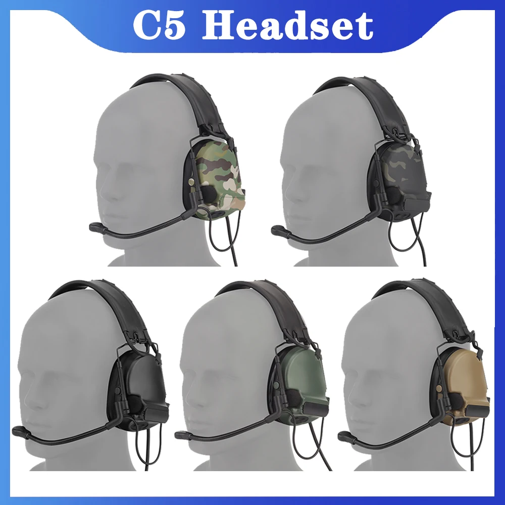 Tactical Communication Headset C5 Electronic Noise Canceling Headset Hearing Protection Noise-proof hunting Shooting Earmuffs