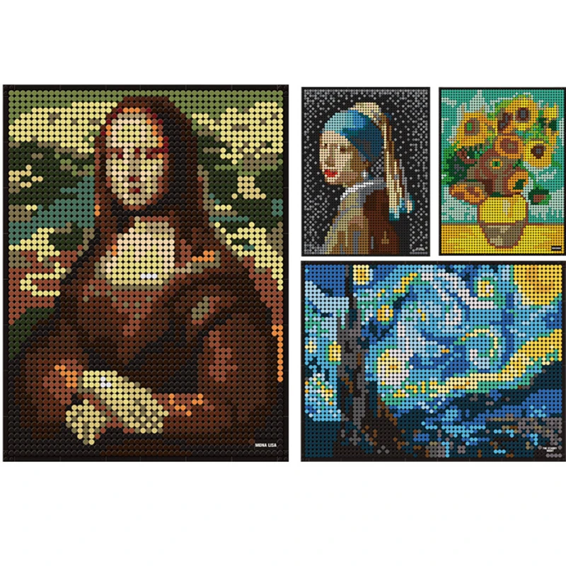 

Mona Lisa Art Painting Sunflowers Girl With A Pearl Earring Starry Night Model Building Blocks Van Gogh Classic Creative Bricks