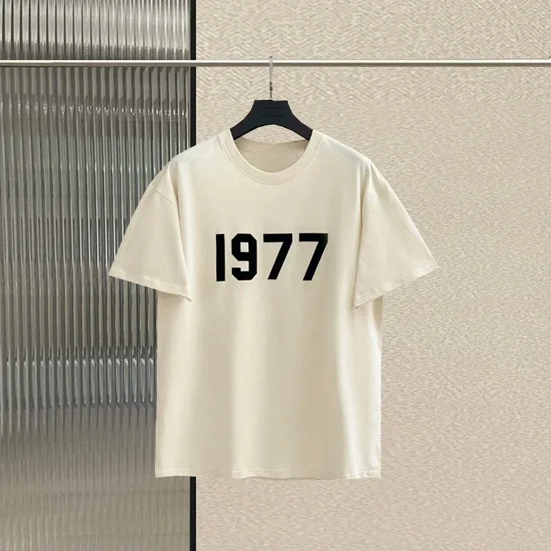 ESSENTIALS Short Sleeve Fashion 1977 Letters Logo Tops Tee Shirts High Street Hip-Hop Unisex 100%Cotton T-Shirts 2023 New