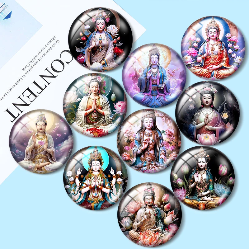 Bouddha compatissant et sage, cabochon rond en verre, photo, dos plat, démonstration, résultats exécutifs, 10 pièces, 12mm, 16mm, 18mm, 25mm