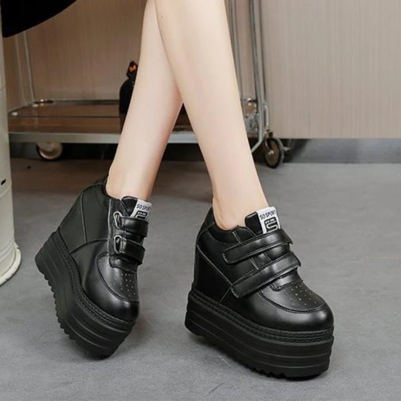 New Women Autumn Sneakers Platform 12cm Heels Casual Shoes Thick Sole Breathable Ladies Vulcanized Shoes Sneakers Zapatos Mujer