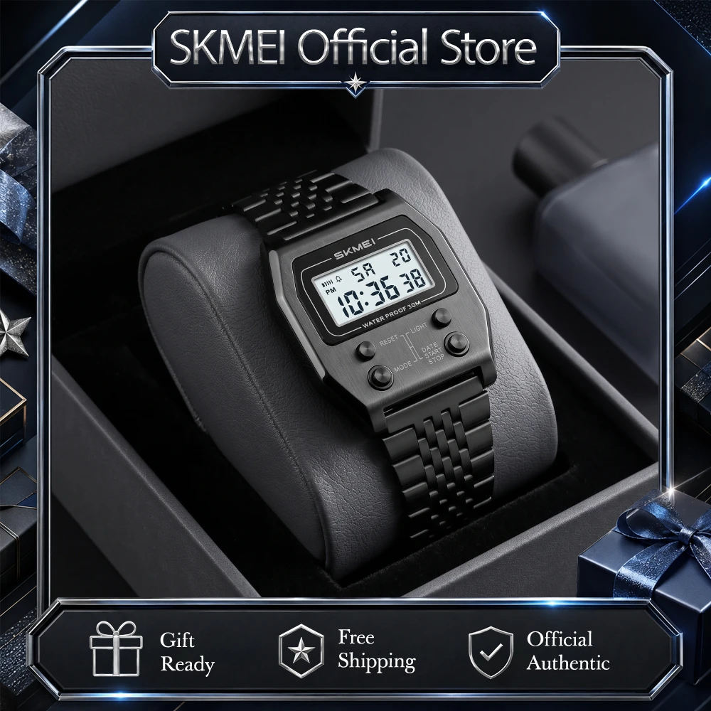 SKMEI Fashion Waterproof Digital Electronics Watches For Men Women Simple Stainless Steel Strip EL Light Wristwatch Reloj Hombre