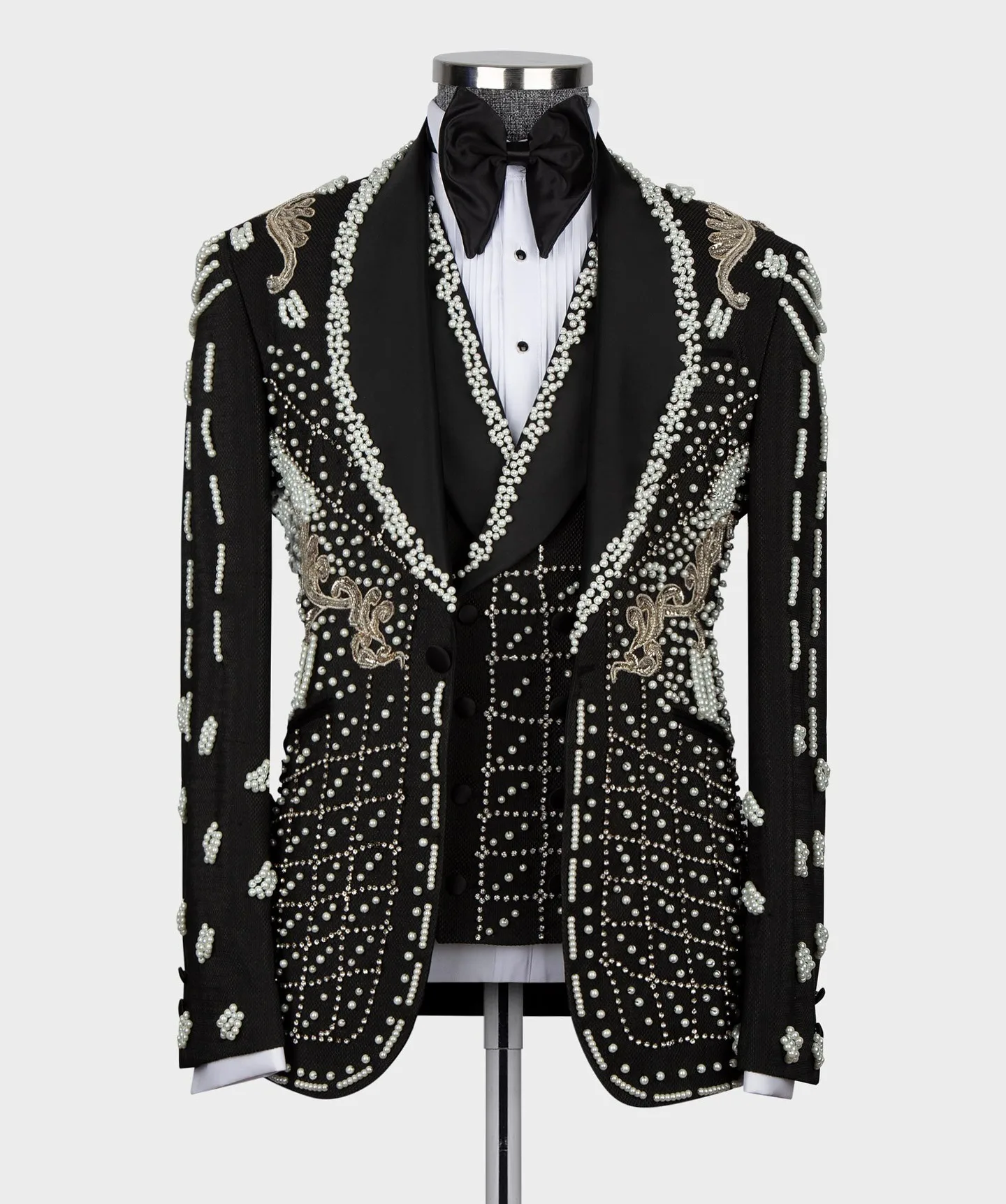 Luxury Wedding Tuxedos Beads 2-Piece Blazer Pearls Single Breasted Formal Prom Jacket Slim Fit Custom Made trajes para hombre