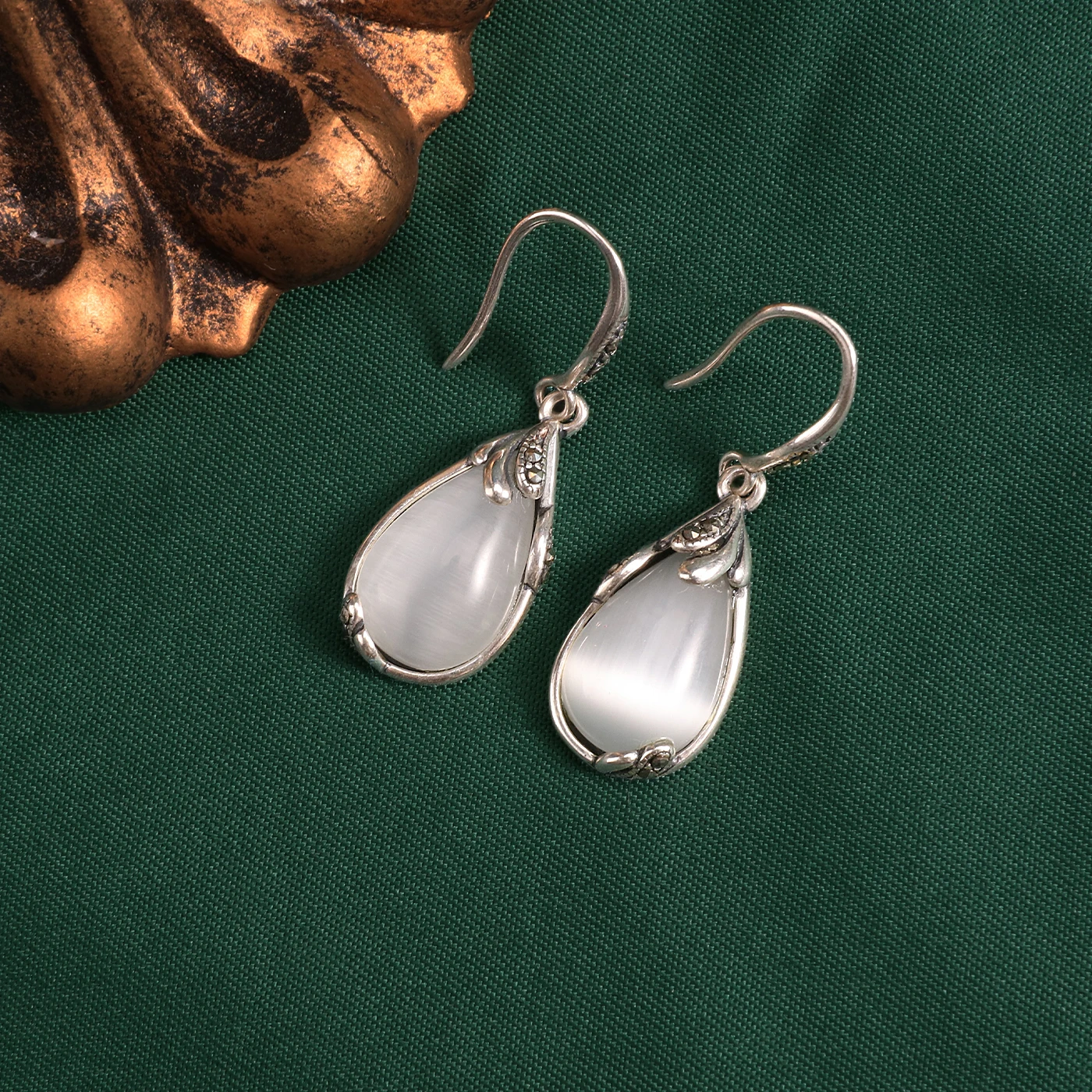  YYSuniee Thai Silver Solid 925 Sterling Silver Retro Green Onyx Agate chalcedony  Earrings Personalized Women Fine Jewelry