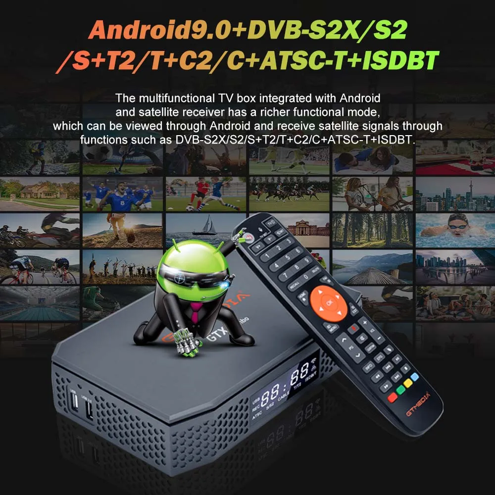 GTMEDIA-receptor satélite GTX COMBO, decodificador con Android 9,0, DVB-S2X, S2, S, T2, T, C2, C, ATSC-T, ISDBT, CI Plus, HDD, 8K, H265, M3U, CCAM