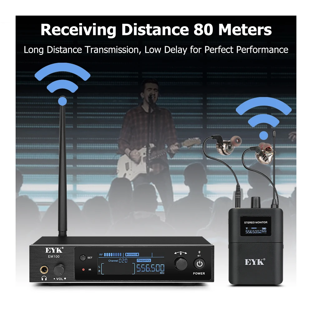 Eyk em100インイヤーモニターシステム、プロのステージステレオ、シンガースタジオ、バンドショー、ドラマー楽器用のuhfワイヤレスリターン