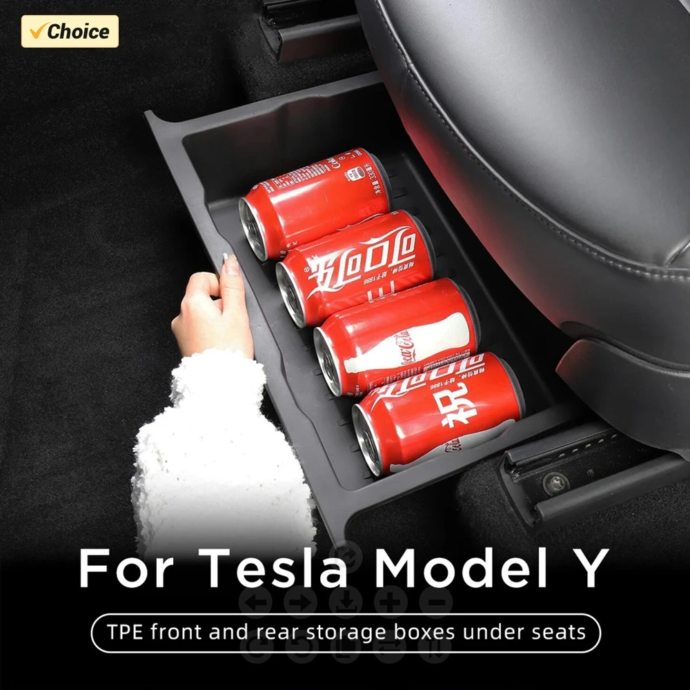 TPE Under Seat Storage Box For Tesla Model Y 2017-2024 Center Console Organizer Bins Front Backseat Bag Trash Tray Accessories