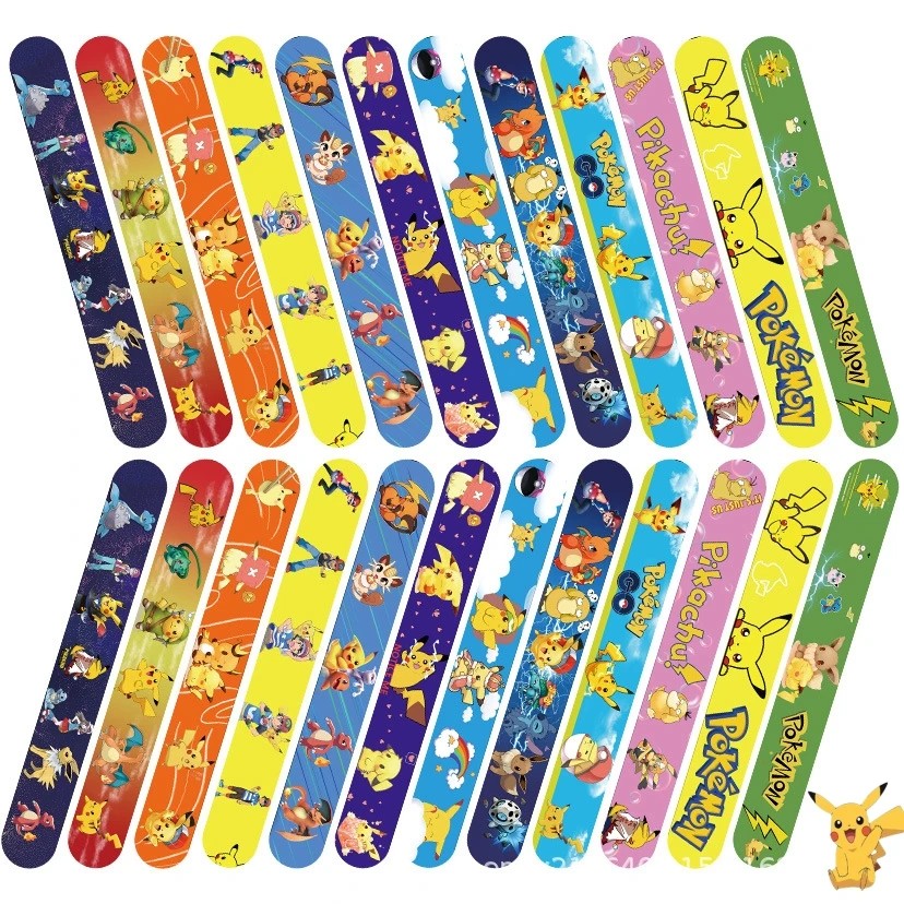 Pokemon Snap Circle Party Bracelets Pikachu Figures Anime Wristband Child Slap Band Puzzle Toys Boys Girls Birthday Party Gifts