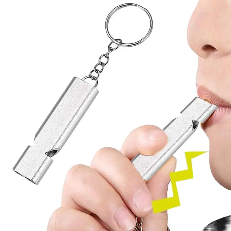 Double Tube Whistle Portable Aluminum Alloy Whistle Survival Whistle Loudest Outdoor Survival Whistle Keychain With Carabiner