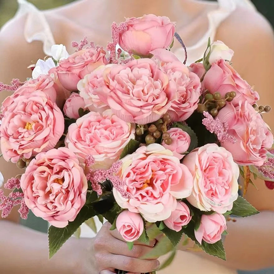 زهرة اصطناعية الحرير الفاوانيا ارتفع غرفة المنزل زهرية في الهواء الطلق ساحة حديقة مهرجان ديكور للطاولات لتقوم بها بنفسك باقة الزفاف Hotsale لتقوم بها بنفسك