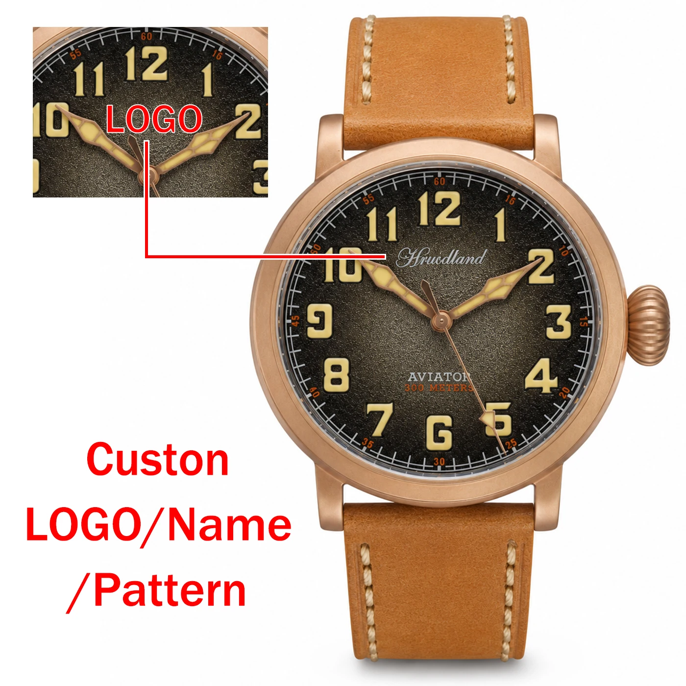 

Retro Military Men's Automatic Watches HKPT PT5000 Sapphire Dome Crystal C3 Lume 30ATM Personalized Bronze Watch Custom Logo