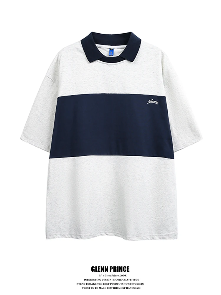 

GPstudio Men's Retro Color Block Short Sleeve Shirt Casual Summer Outdoor Sports T-Shirt Breathable Micro Elastic Cotton