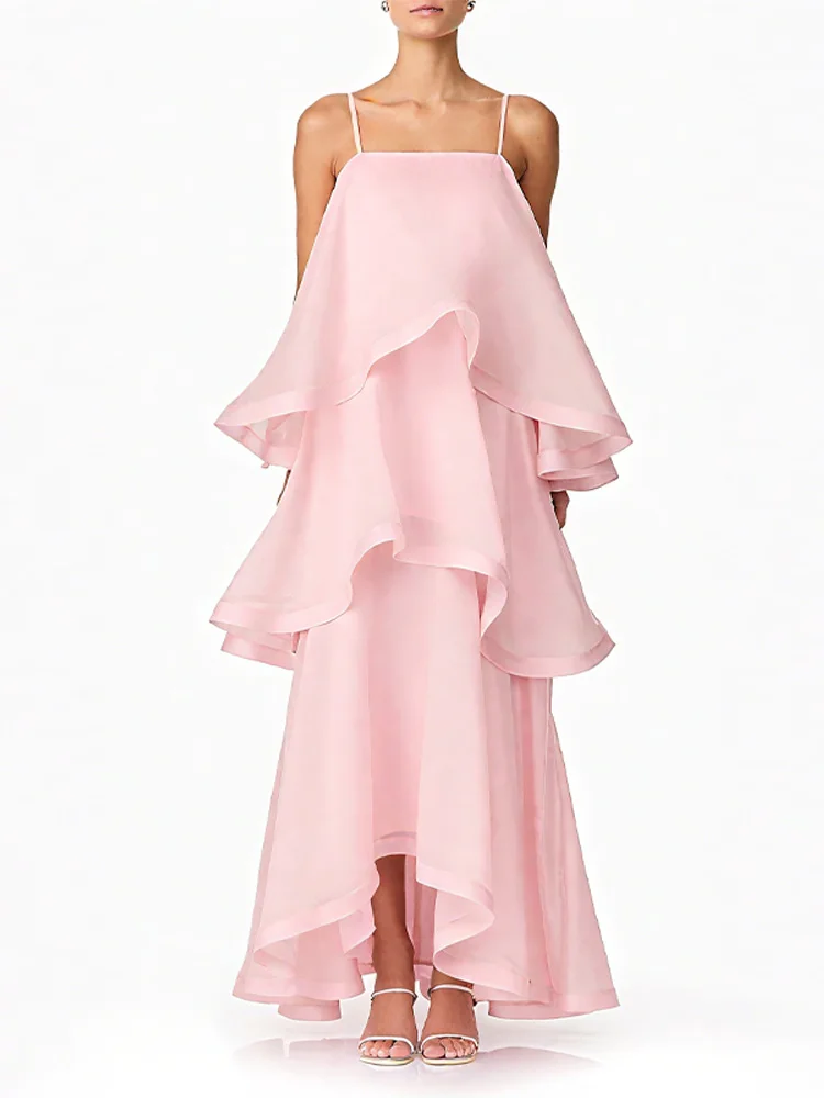 Chique doce rosa camada bainha halter vestido sem mangas uma linha festa maxi vestidos elegantes longos 2026 sólido commuter robes