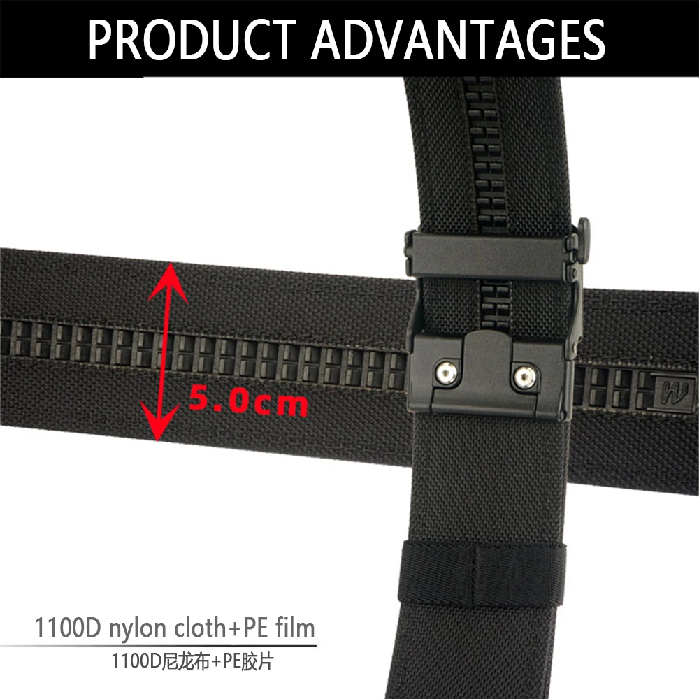 TUSHI 5.0cm Hard Tactical Gun Belt for Men Metal Automatic Buckle Thick Nylon Police Military Belt Casual Belt IPSC Girdle Male