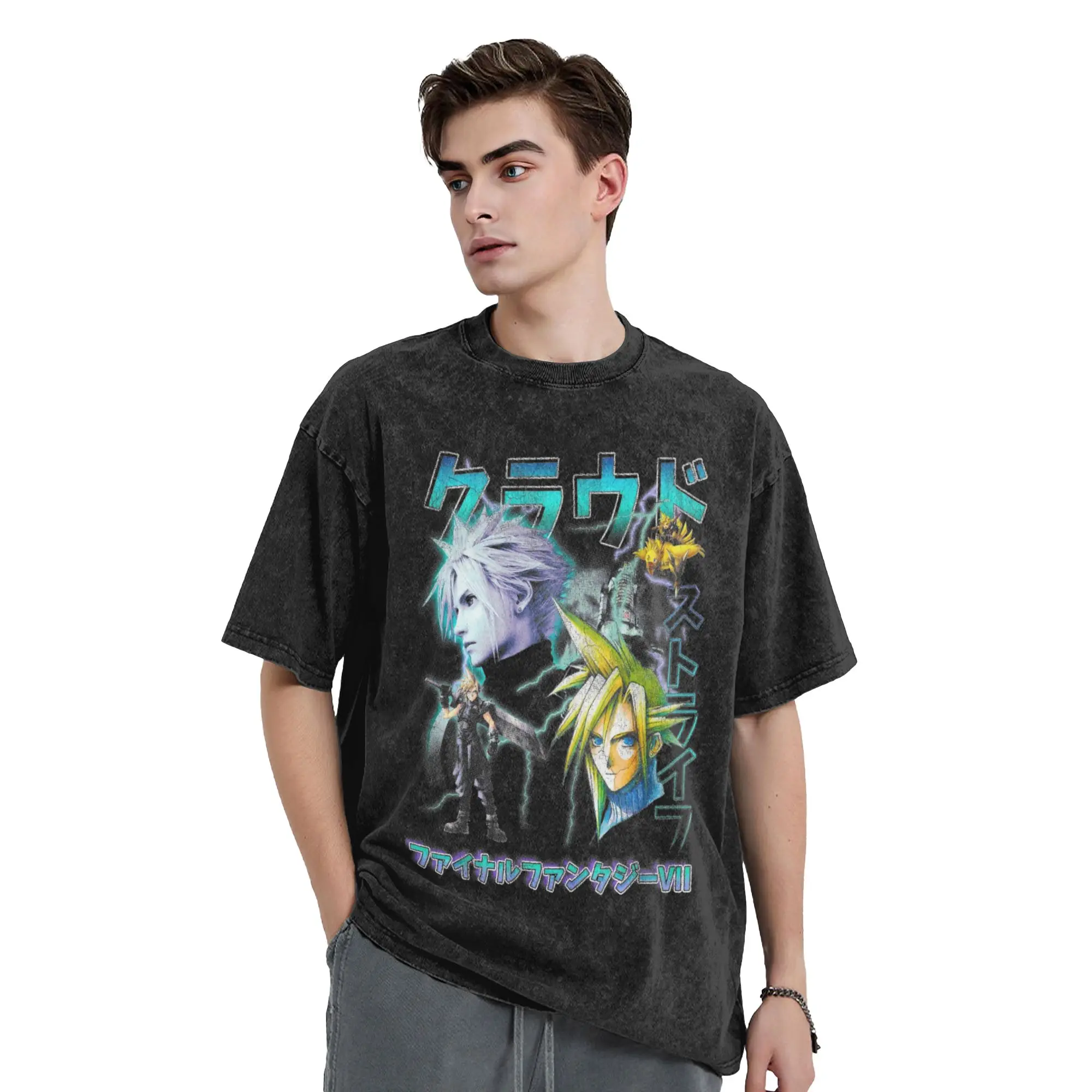 Cloud Strife Vintage Finals Fantasys Vintage Washed T Shirt  100% Cotton Clothing Novelty Crew Neck Tee Shirt Plus Size T-Shirt
