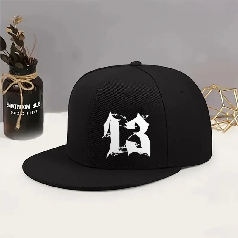 Unisex Edgy Thorny Number 13 Print Baseball Cap - Streetwear Hip-Hop Hat with Digit Design, Gothic Style for Men & Women, Urban