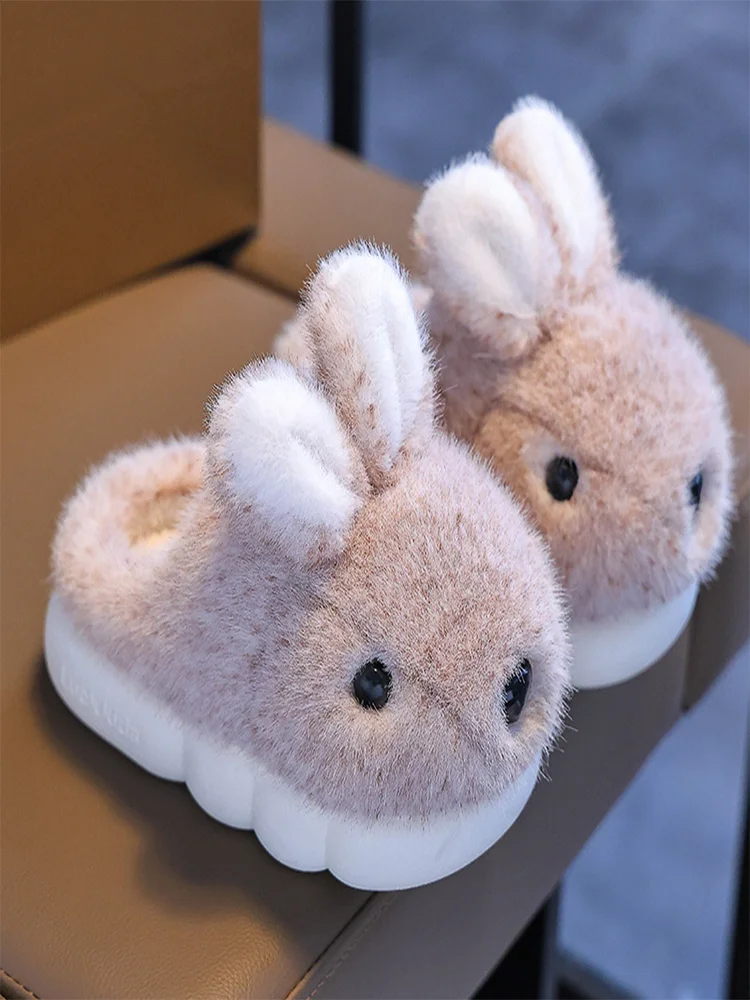 Chinelos peludos de inverno para meninos e meninas chinelos quentes de algodão de coelho peludo