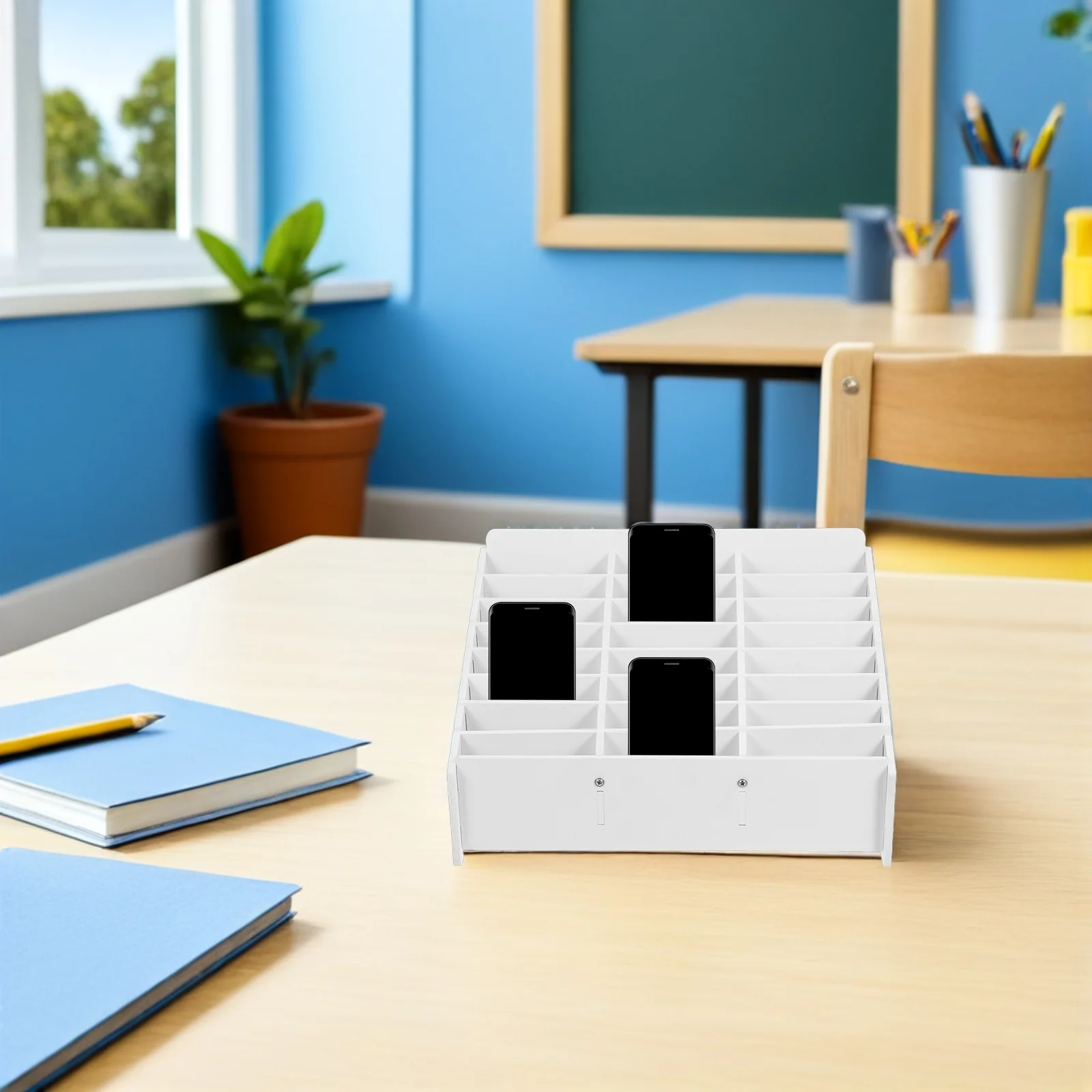 

24 Slots Cell Phone Holder for Classroom Desktop Organizer Box Mobile Device Storage Calculator Organizer School Office