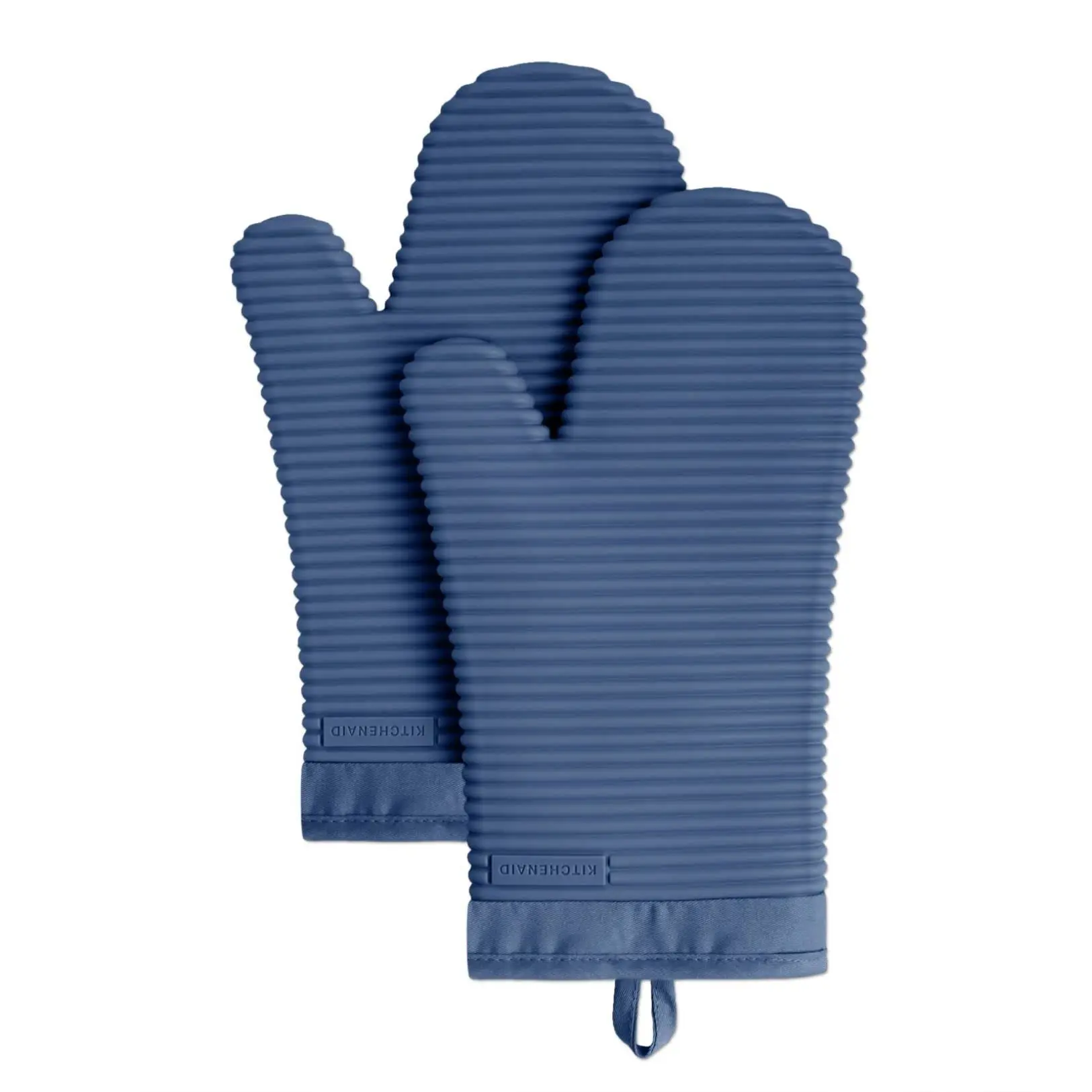 Ribbed Soft Silicone Oven Mitt Set, Blue Willow 2 Count , 7.5