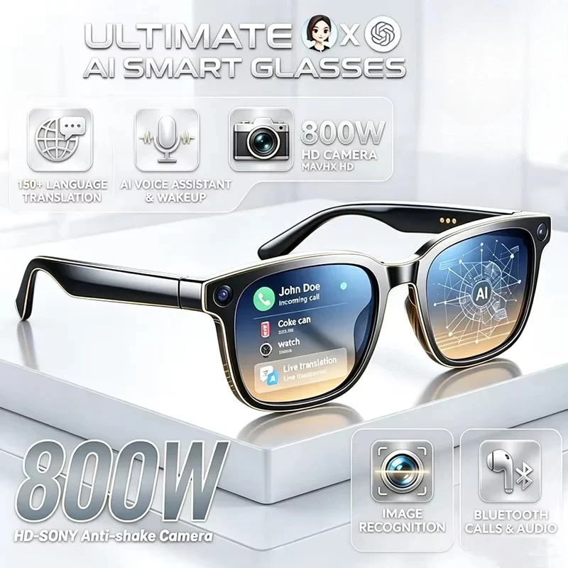 

Smart AI Glasses 8MP HD 4K Shooting Camera Photo Video Voice Call Translation Waterproof Bluetooth AI Motorcycle Glasses