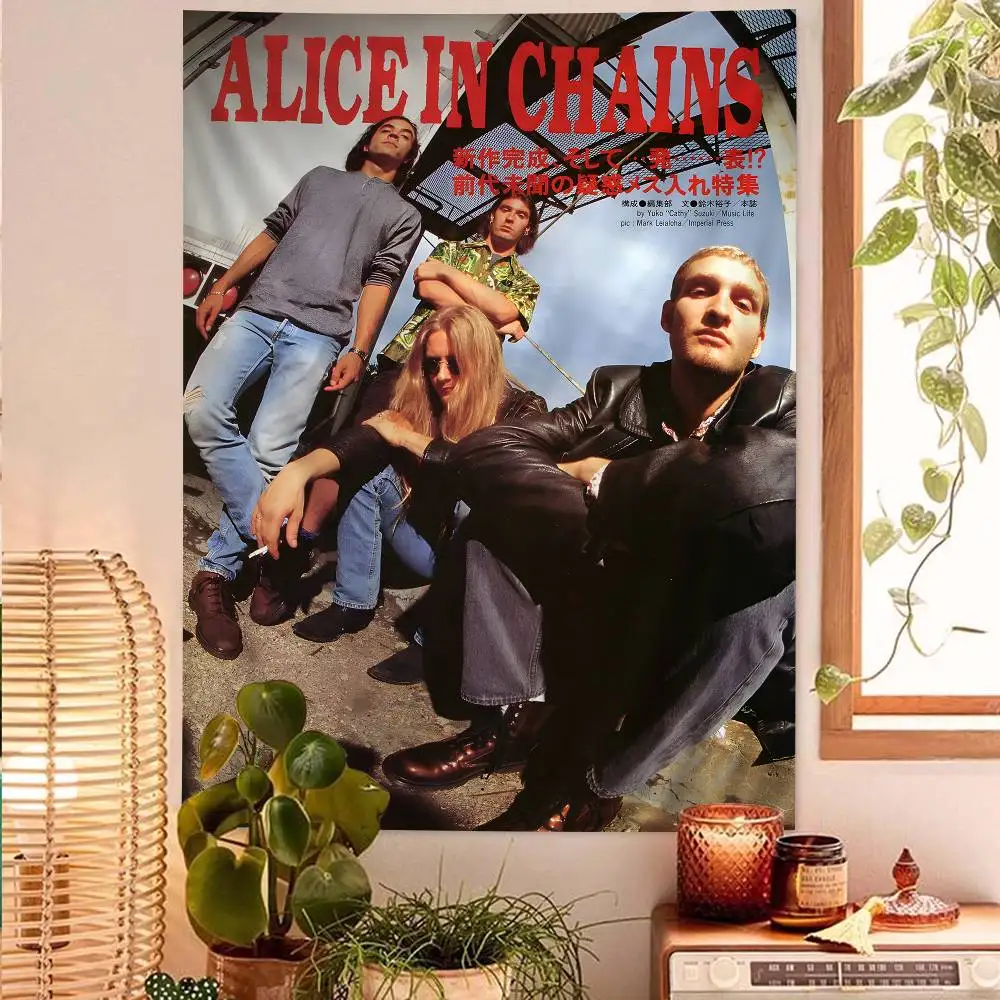 Band A-Alice I-In C-Chains Anime Tapestry Hippie Flower Wall Carpets Dorm Decor Cheap Hippie Wall Hanging