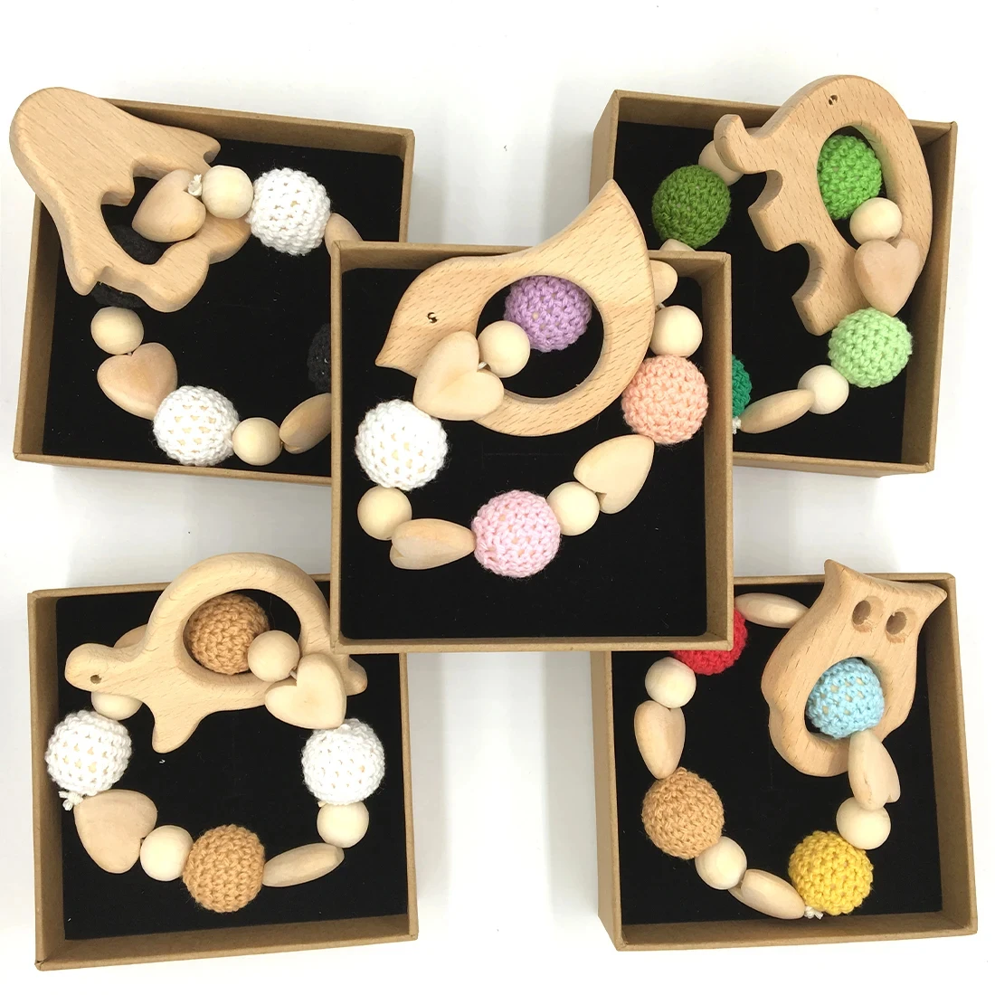 ABCPICK Chunky Wooden Crochet Beads Set Nursing Silk Cotton Knitted Bead DIY Pacifier Chain Jewelry Making Handmade Accessories