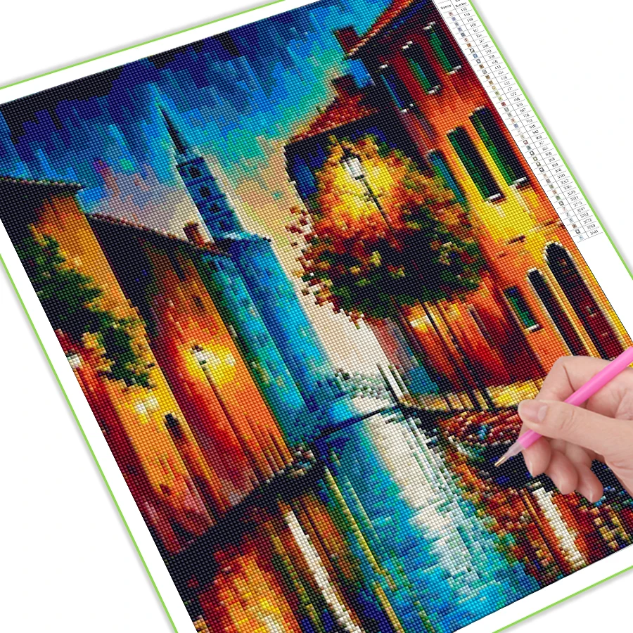 Diamond Painting New Collection Water City House Diy Full Mosaic Art Rhinestone Embroidery Abstract Landscape Picture AA5004