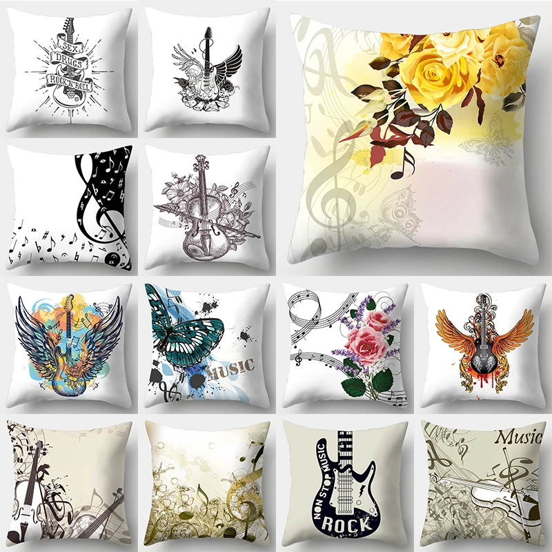 

Flower Musical Pillowcase Music Staff Pillow Case Sofa Bed Bedroom Decoration Luxury Pillowslip 40x40 cm Luxury Designer