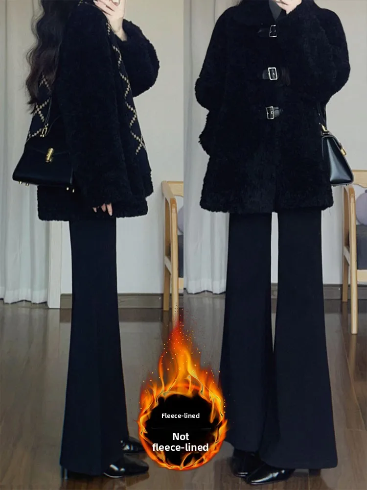 

Bla Fce Lined Bootcut Jeans Women's Winter Thiened Elastic plus Size Pear aped Slimming Hoof Pants High Waist