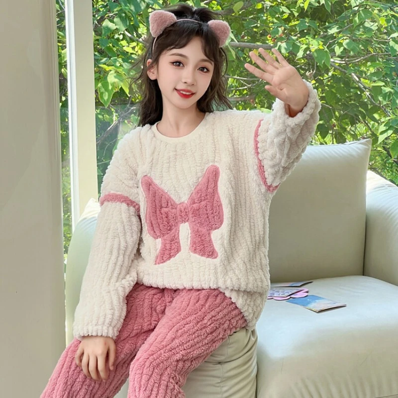 

2025 Kids Coral Fleece Pajama Set, Plush Flannel Loungewear for Girls & Toddlers Winter Wear