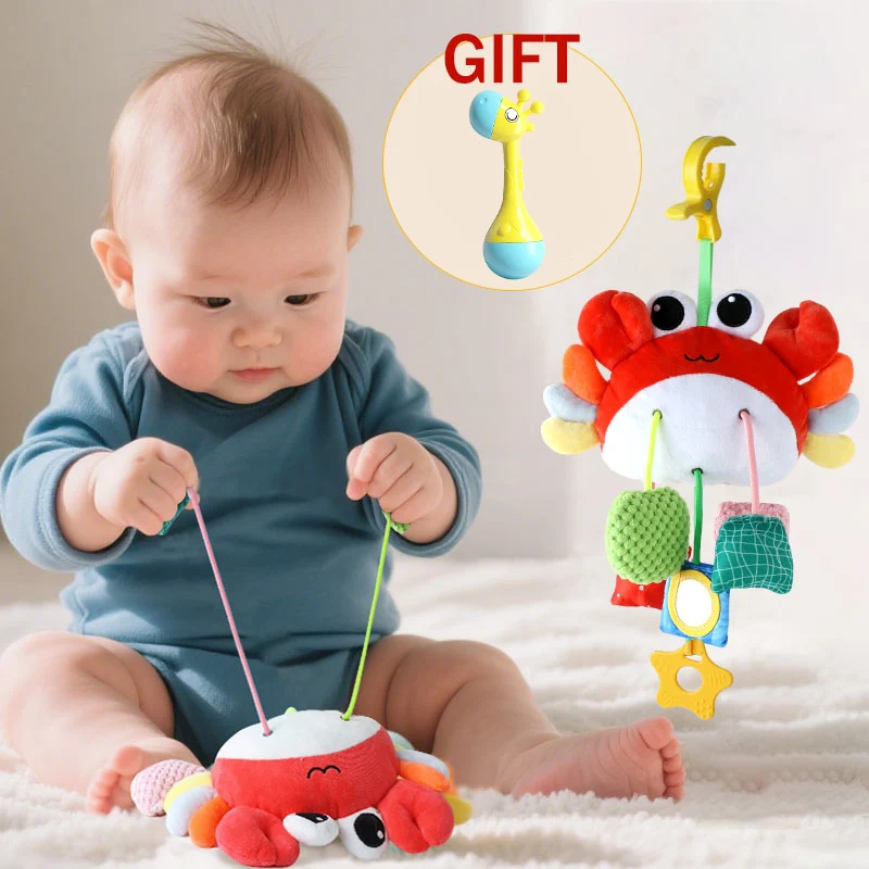 Baby pasgeboren pluche krab rammelaar speelgoed kinderwagen bed hangende bijtring magische spiegel bel greep rustgevend educatief zacht speelgoed