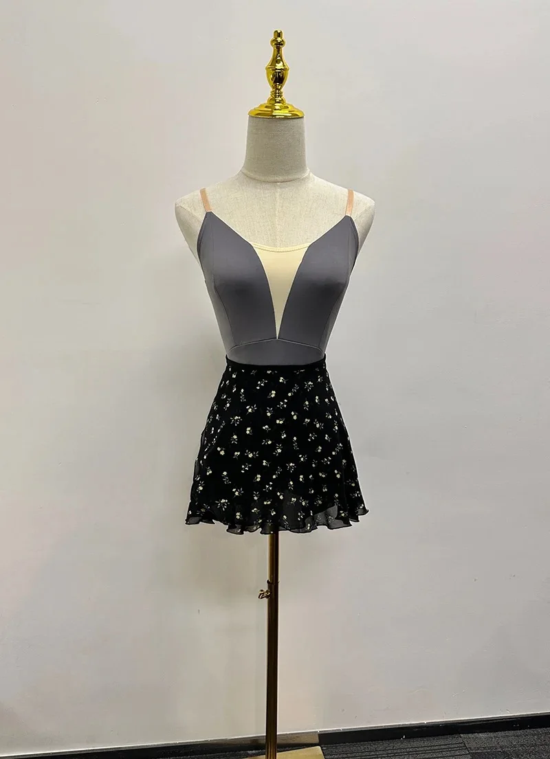 Vestido de bailarina para mulheres, avental pequeno tutu para meninas, novo estilo, impressão, saia de collant prática, elegância adulta, exercício diário