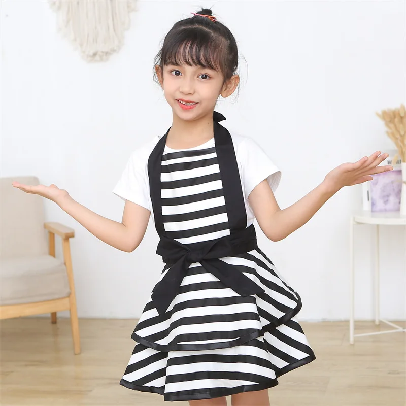 

Aprons Cotton Stripe Children Girls Painting Baking Handwork Parent-child Interaction Kitchen Antifouling Breathable Cute Dress