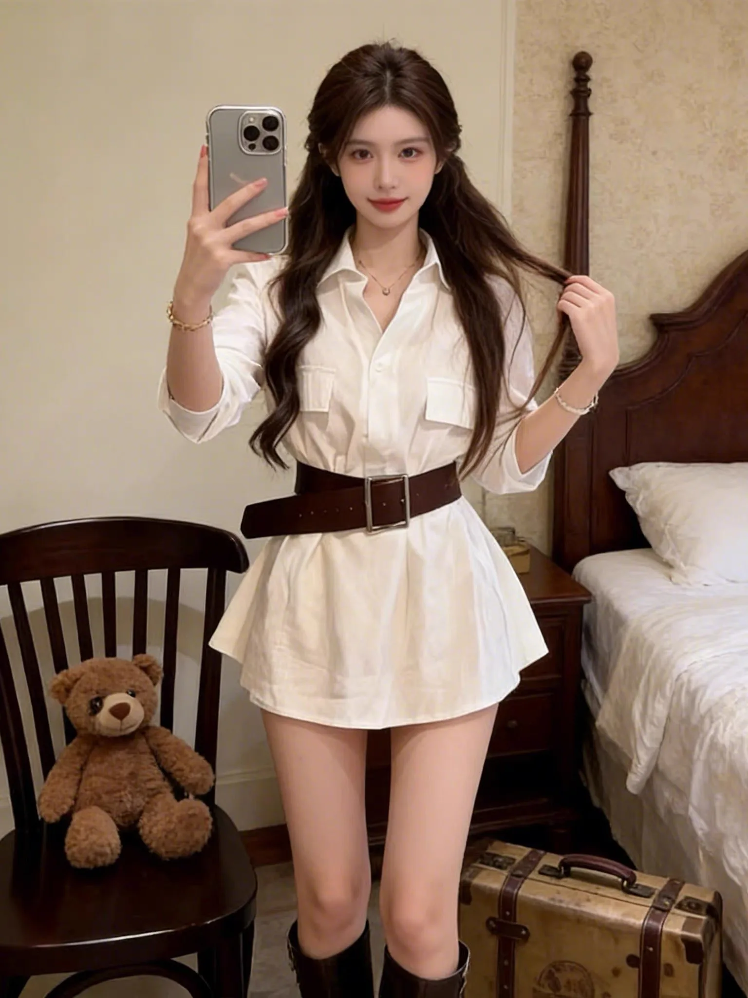 

Korean Sle Long Sve irt Women's Spring Faion Slim Fit Turn-down Collar Commute irt Breathable Comfortable Top