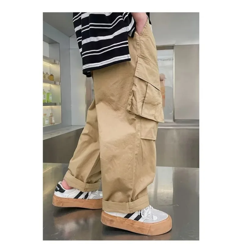 4-14 Jahre Jungen Casual Latzhose UNITIM Herbst Kinder Jungen Cargo-Hose Lose Elastische Taille Junior Jungen Hose mit Schriftzug Kinder Jungen Hose – Detail 11